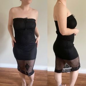 Watcher Brand Black Crochet Strapless Dress